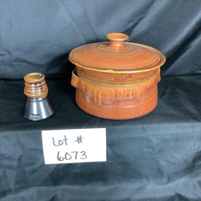 Lot. 6073. Signed Vintage Covered Pottery Bowl & Pottery Vase