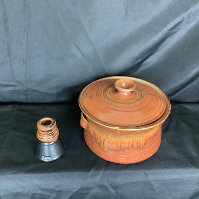 Lot. 6073. Signed Vintage Covered Pottery Bowl & Pottery Vase