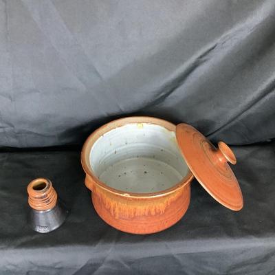 Lot. 6073. Signed Vintage Covered Pottery Bowl & Pottery Vase