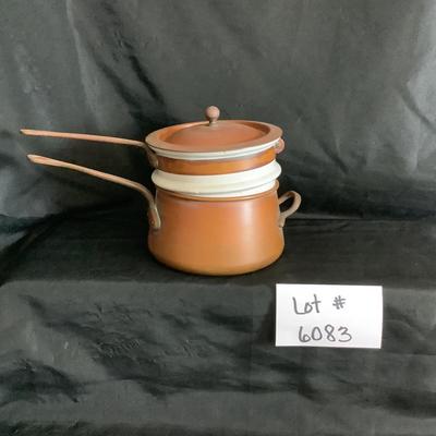 Lot 6083 Vintage B & M Douro Copper/White Ceramic Double Boiler Sauce Pan & Copper Lid