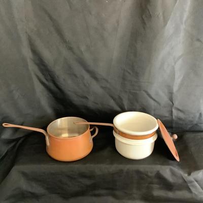 Lot 6083 Vintage B & M Douro Copper/White Ceramic Double Boiler Sauce Pan & Copper Lid