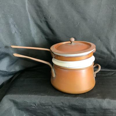 Lot 6083 Vintage B & M Douro Copper/White Ceramic Double Boiler Sauce Pan & Copper Lid