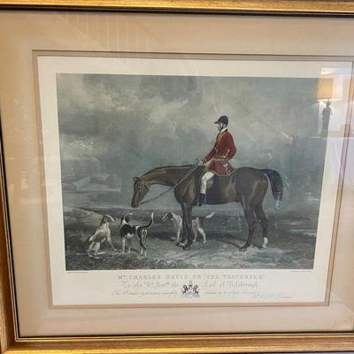 Hand colored engraved equestrian framed print â€œMr. Charles Davis on The Traverserâ€