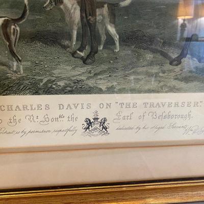 Hand colored engraved equestrian framed print â€œMr. Charles Davis on The Traverserâ€