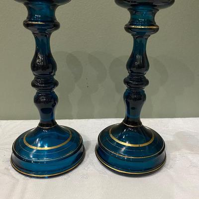 Vintage turquoise glass candlesticks