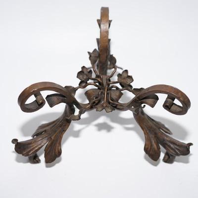 BEAUTIFUL 1920's GREEN GLASS BOWL (POLISHED PONTTIL) SET IN A FANCY WROUGHT IRON STAND