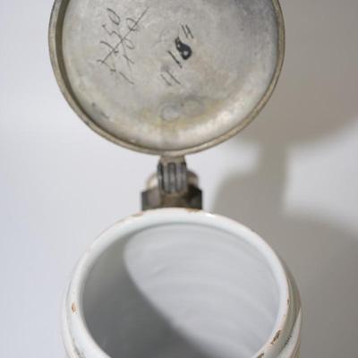 CERAMIC STEIN WITH FAIENCE GLAZE HAND PAINTED /PEWTER LID