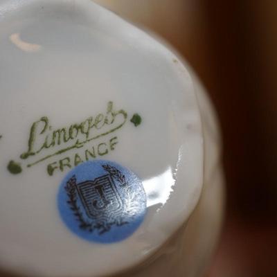 LIMOGE DEMITASSE LIDDED CUPS AND TRAYS W/ SONGBIRDS AND FLORAL