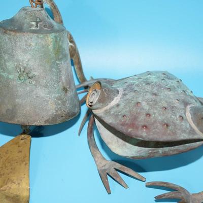AMAZING SOUNDING BRONZE BELL. COMES WITH TIN FOLK ART MADE FROG