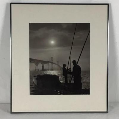 6104 Signed A. Aubrey Bodine "Oyster Tongers" Chesapeake Bay Photograph Framed