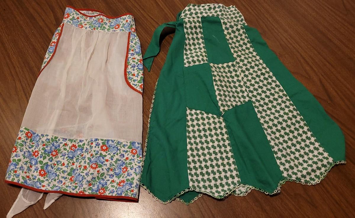 Lot 218 Vintage Aprons Green & White and Sheer with Floral Trim