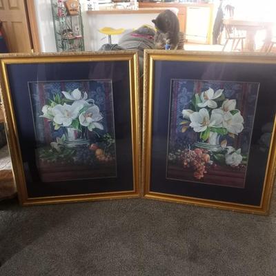 TWO FRAMED FLOWER PICTURES