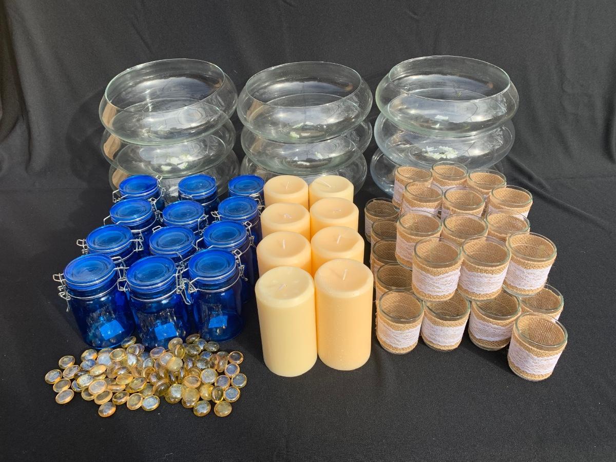 LOT 21R Crafters Collection Centerpiece Bowls, Pillar Candles & More