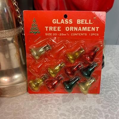 Lot 68R: Vintage Christmas: Santa Blow Mold, Lights in Box, Bell in Box & More