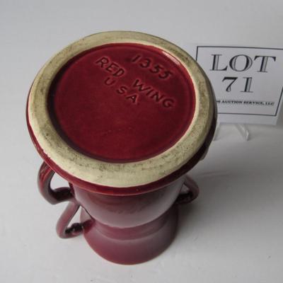 Old Red Wing Handled Vase, #1355, USA