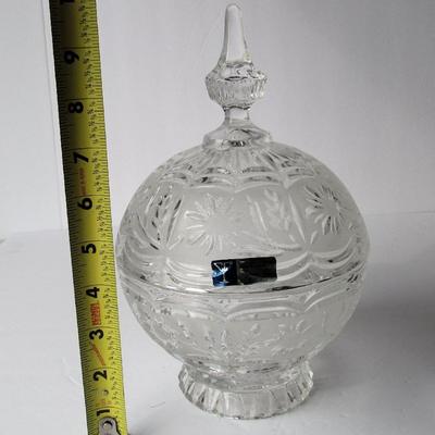 Fancy Hand Cut Lead Glass Covered Candy Dish, Yugoslovia
