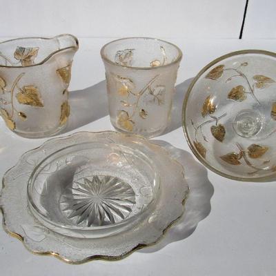 Old EAPG Ivy In Snow Covered Butter Dish, Creamer and Spooner