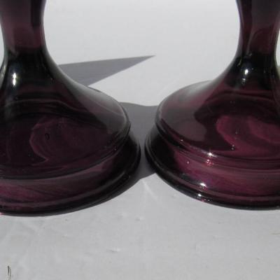 Pair Old Amethyst Glass Candlesticks