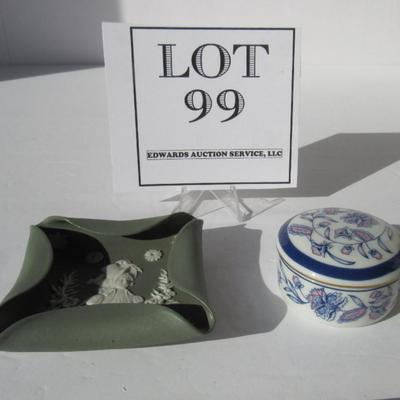Old Green Jasperware Pin or Ring Dish and Small Otigiri Trinket Box