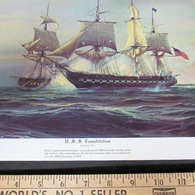 Vintage 1970s Litho, USS Constitution, 11"x14"