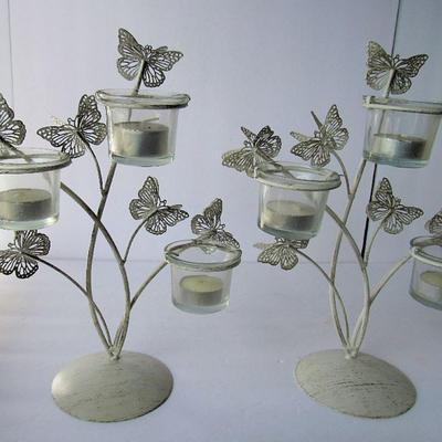 Pretty Metal and Glass Butterfly Candle Holders