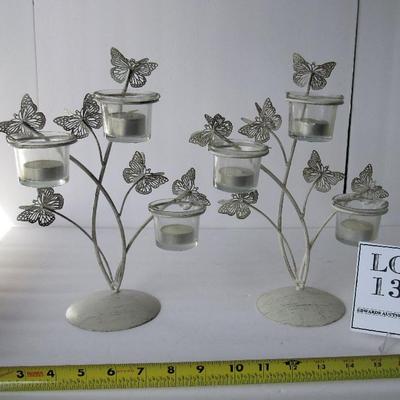 Pretty Metal and Glass Butterfly Candle Holders