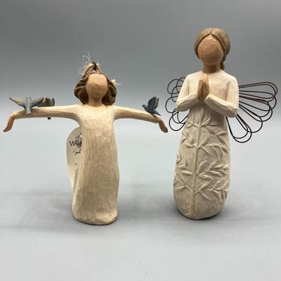 Pair of Willow Tree Demdaco Happiness & A Tree, A Prayer Angel Statuette Figurines