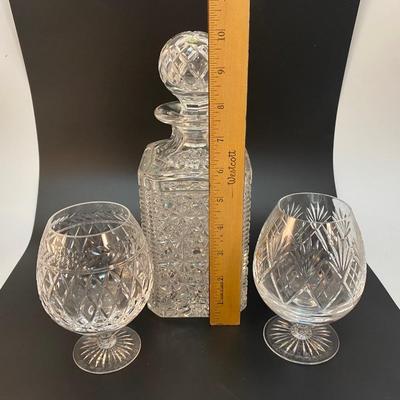 Vintage Cut Crystal Decanter with Two Brandy Snifters Barware Drink Glasses