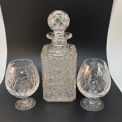 Vintage Cut Crystal Decanter with Two Brandy Snifters Barware Drink Glasses