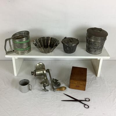 Lot. 6109  Antique German & French Molds, Vintage Hand Meat Grinder, Sifter and more