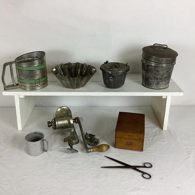 Lot. 6109  Antique German & French Molds, Vintage Hand Meat Grinder, Sifter and more