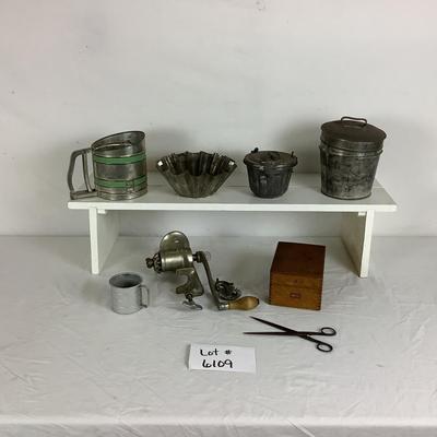 Lot. 6109  Antique German & French Molds, Vintage Hand Meat Grinder, Sifter and more