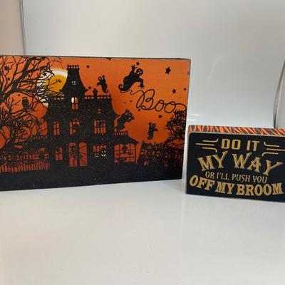 Pair of Black and Orange Halloween Spooky Wall Hanging Shelf Sitting Decor Art