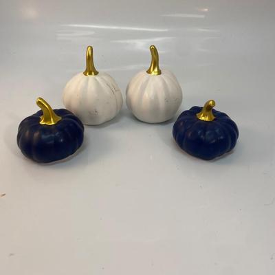 Small Ceramic White & Blue Painted Pumpkins