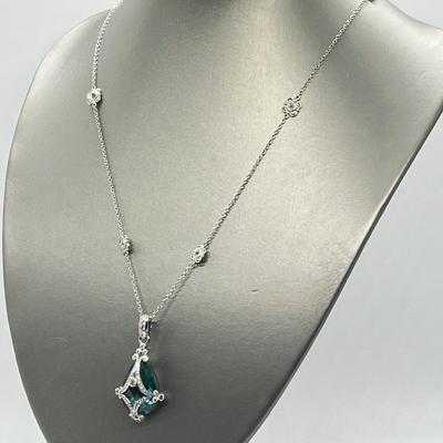 LOT 202: Erica Courtney Diamonique 22 ct tw Sterling Silver Aqua Tormaline Enhancer/Pendant on 20" Chain