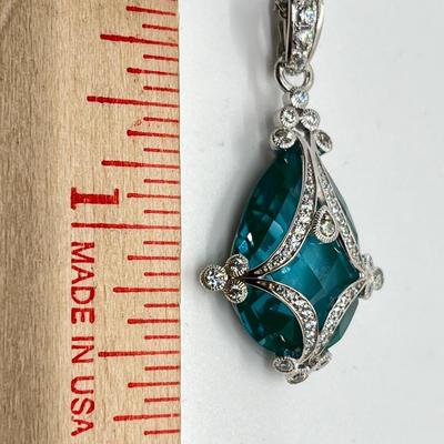 LOT 202: Erica Courtney Diamonique 22 ct tw Sterling Silver Aqua Tormaline Enhancer/Pendant on 20" Chain