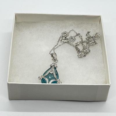 LOT 202: Erica Courtney Diamonique 22 ct tw Sterling Silver Aqua Tormaline Enhancer/Pendant on 20" Chain