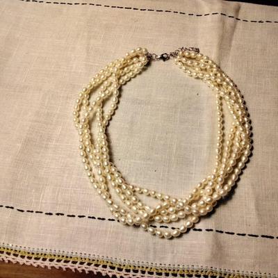 5 Strand Freshwater Cultured Pearl Torsade Necklace 17"