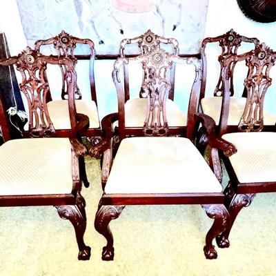 LOT 52   SET OF 6 MODERN REPRODUCTION CHIPPENDALE CHAIRS 2 HOST & 4 SIDE