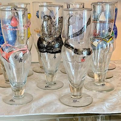 LOT 79  VINTAGE NOVELTY NUDE WOMAN FORM BEER DRINKING GLASSES LINGERIE HAND PAINTED