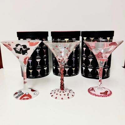 LOT 161  LOLITA LOVE MY MARTINI HAND PAINTED GLASSES W/BOXES