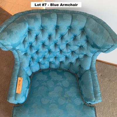 Blue Armchair Bullion Fringe Skirt