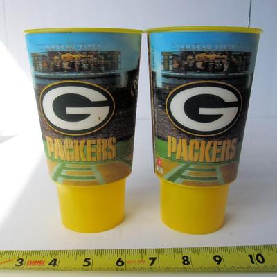 Lot of Green Bay Packers Collectibles, 2 Hologram Type Tumblers