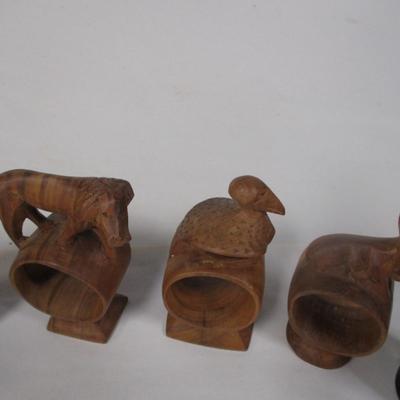Hand Carved African Wildlife Napkin Ring Figurines