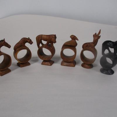 Hand Carved African Wildlife Napkin Ring Figurines