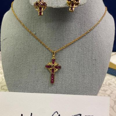 Cross Necklace and Pierced Earrings