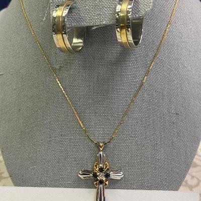 Cross Necklace, pierced Earrings and Bracelet