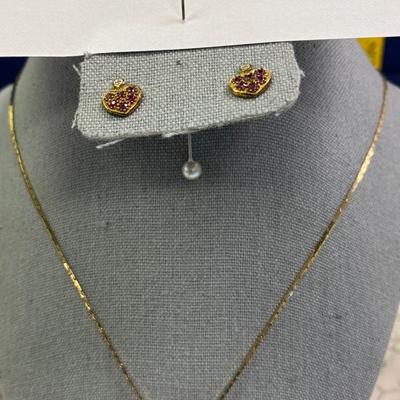Heart Necklace and Pierced Earrings
