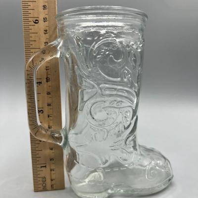 Vintage Clear Glass Novelty Country Cowboy Boot Drinking Beer Mug Cup