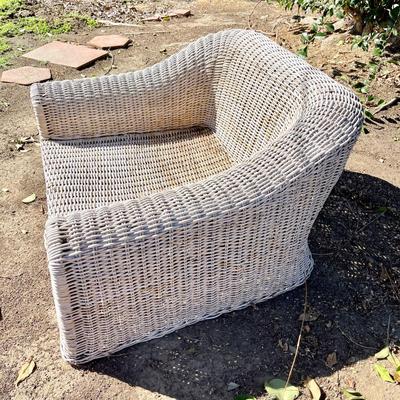 LOT B  MICHAEL TAYLOR DESIGNS OVER SIZE WEATHERED WICKER LOUNGE CHAIR 